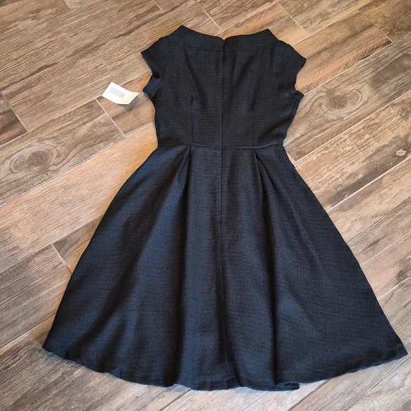 Shabby Apple Shimmery Black Cap Sleeve Tea Length Dress, XS - Picture 8 of 10